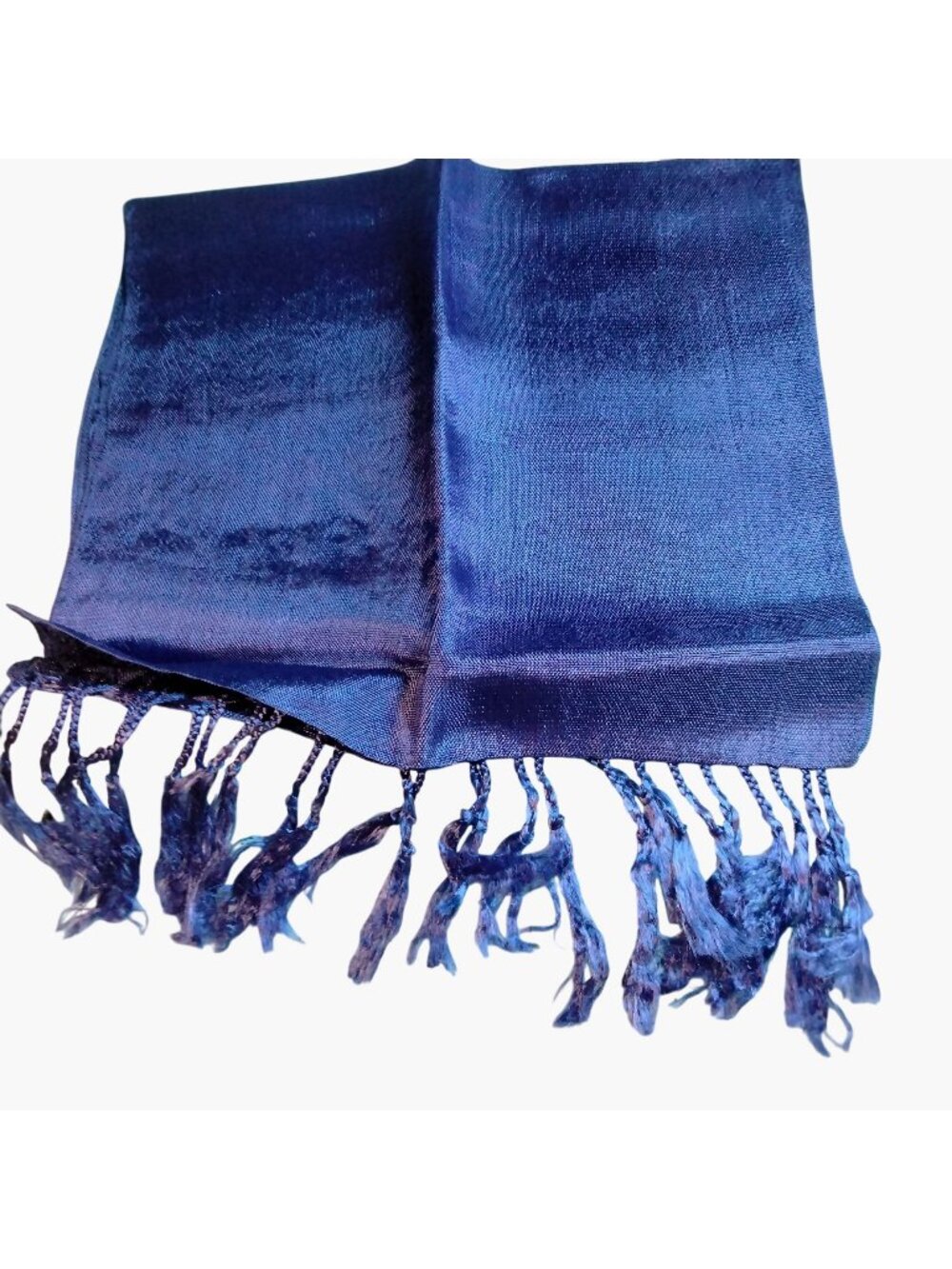 Blue Scarf Fringe 76 Long Lightweight Women Hand Spun Cotton Summer Festival